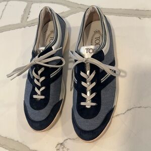 TODS White Blue Leather DRIVING SHOES sneakers women's 40